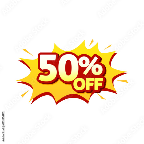 50 Percent Off Sale Sticker – Comic Style Discount Burst