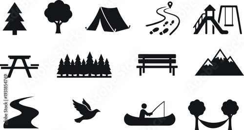 Urban Public Park Silhouette Vector Set