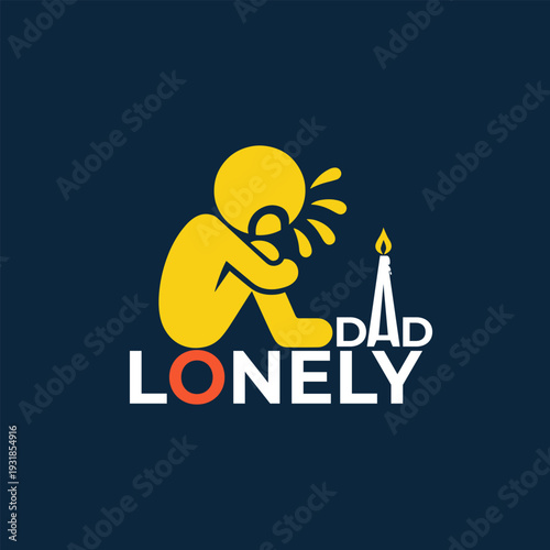 Lonely dad concept illustration with child emotional parenting awareness design