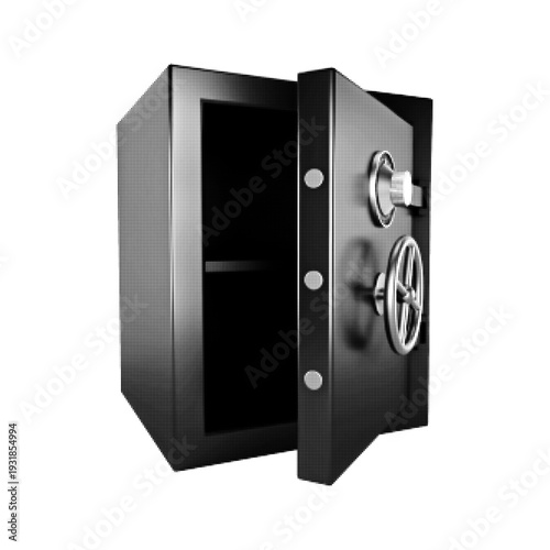 Open metal safe with combination lock isolated on light background. Secure vault for money, document and asset protection concept.