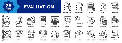 Design Thinking icon collection set. Containing Assessment, Score, Goal, Project, Planning, Criteria, Quality, Methodology, Improvement, Survey