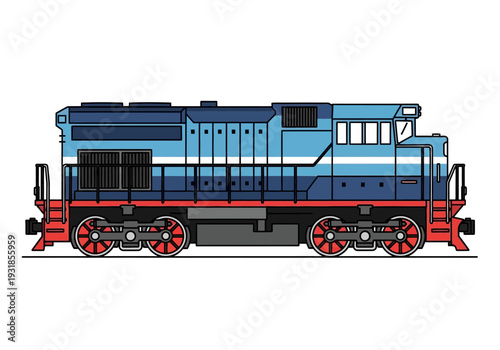 Vintage Blue Train Engine Locomotive Illustration.