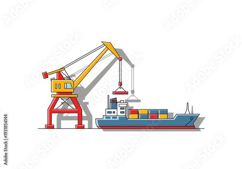 Container Ship Loading at Dockyard Terminal.