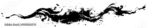 Dynamic black ink wave silhouette with flowing liquid motion and artistic splatters