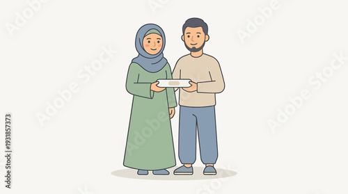 Couple Exchanging Document With Calm Friendly Interaction. Vector Illustrations. EPS Editable