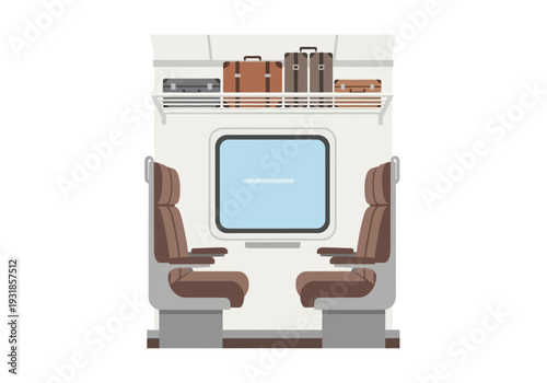 Train Car Interior with Seats and Screen.
