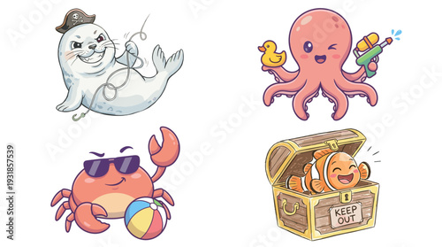 sea animals, sea animal clipart, ocean animals, marine life, underwater animals, aquatic animals, cute sea animals, cartoon sea animals, kawaii ocean animals, baby sea animals, adorable, chibi style, 