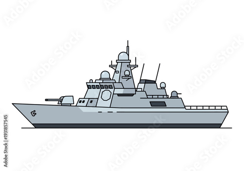 Modern Naval Warship Illustration Side View.
