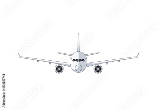 Commercial Airplane Front View Illustration.