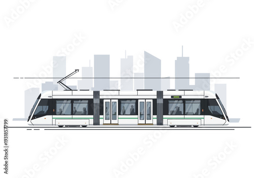 Modern Tram Design Side View Illustration.
