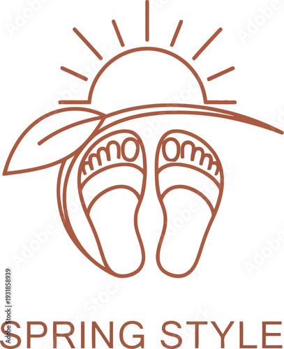 Minimalist line art logo featuring feet in sandals under summer sun