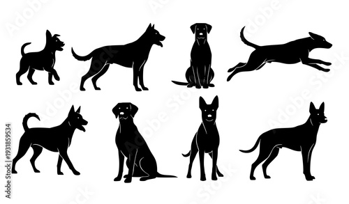 Pet dog silhouette vector set for branding and training