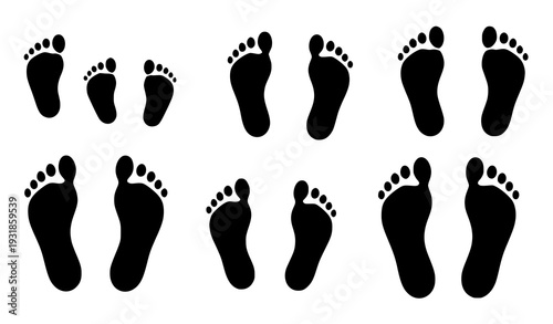 Different human footprints vector set including baby and adult