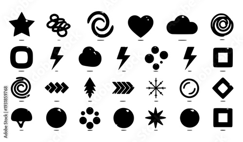 Modern glossy black 3D abstract decorative vector elements set