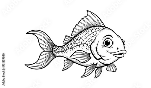 Black ink hand drawn fish cartoon vector collection