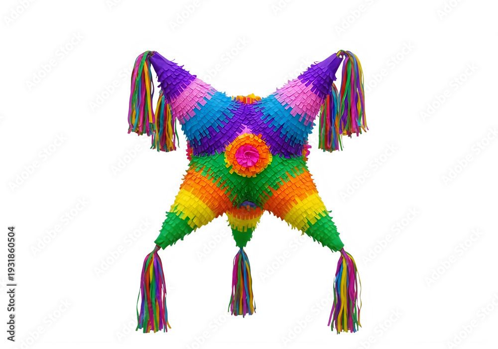 Obraz premium A colorful tie-dye star with tassels on a white background isolated on transparent background