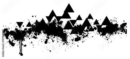 Abstract grunge ink splash background with dark geometric triangles and messy paint drips