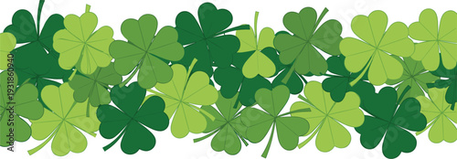 Green Shamrock Clover Leaf Border Seamless Pattern Vector For Saint Patricks Day Festive Celebration Background Irish Luck Symbol Traditional Holiday Decor
