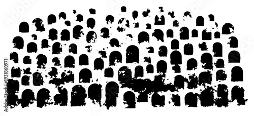 Distressed pattern of rows featuring ancient arched niches or cemetery tombstones in black and white