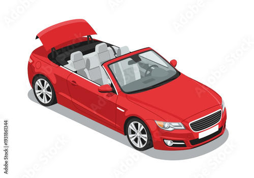 Red Convertible Car with Open Top.