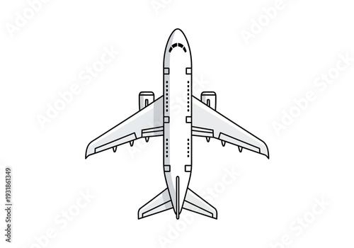 Commercial Airplane Illustration Top View Simple.
