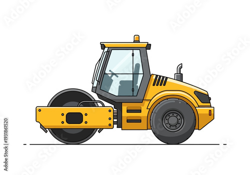 Yellow Road Roller Heavy Machinery Vehicle.