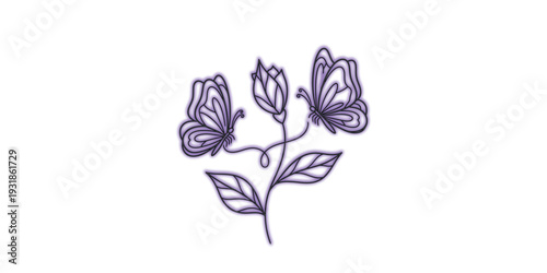A purple flower with leaves and stems drawn in a sketchy style