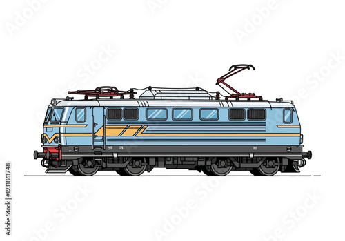 Electric Train with Pantograph and Railcars.