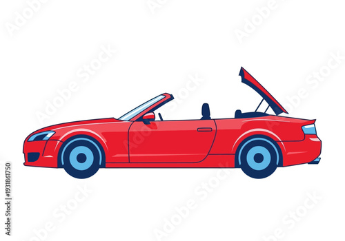 Red Convertible Car with Open Doors.
