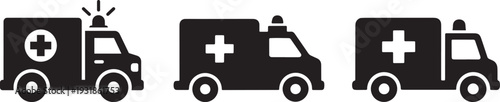 Ambulance Icon Set – Emergency Medical Vehicle Silhouettes