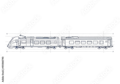 Line Drawing of Modern Train Coach.
