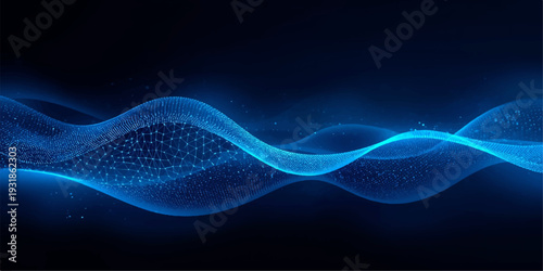 Abstract blue wave background with flowing light lines and smooth digital curves