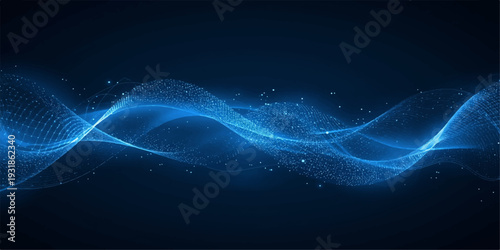 Abstract blue wave background with glowing flowing light lines and smooth energy pattern.