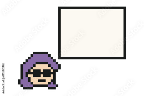 Cartoon woman girl say feedback speak chat bubble box with 8bit,cute,review,think,colorful.