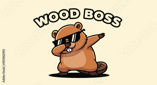 Cartoon Beaver Character with Sunglasses Gesturing.
