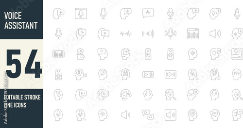 Voice Assistant and Speech Recognition icon set. Editable line icons. Vector illustration.