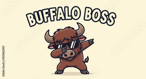 Cartoon Buffalo Character Wearing Sunglasses.