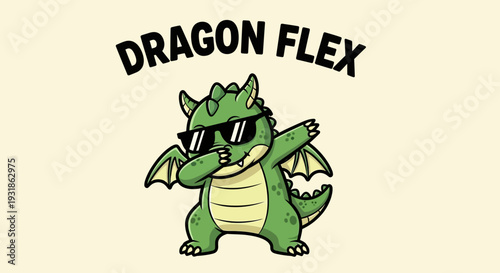 Cartoon Dragon Wearing Sunglasses and Flexing.