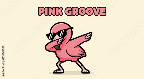 Cartoon Flamingo Dancing with Sunglasses On.
