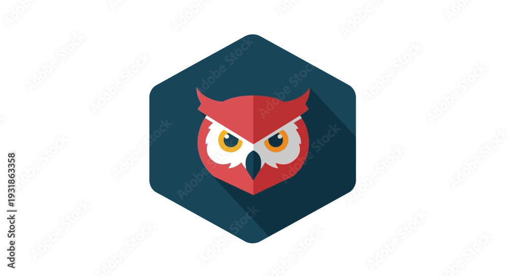Fototapeta premium Red Owl Illustration Inside Hexagon Shape.
