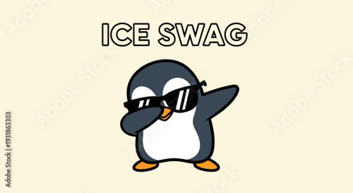 Penguin wearing sunglasses cartoon character.