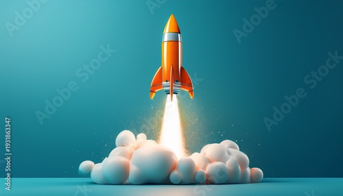 rocket launching upwards on a light blue background symbolizing new beginnings and growth