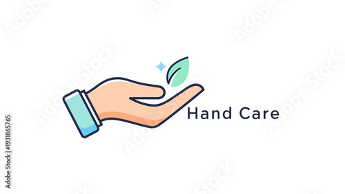 Hand Care Logo with Leaf and Sparkle Icon