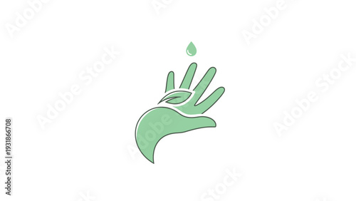 Green hand holding leaf and water drop, eco friendly concept