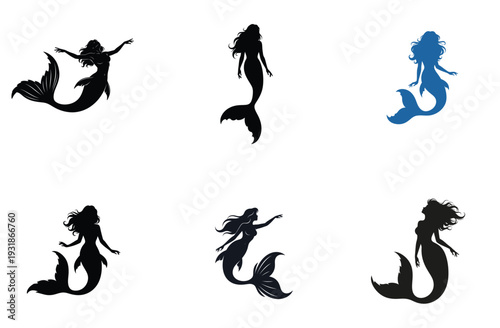 Mermaid Silhouette Collection Elegant Vector Illustration