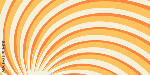 Swirling radial ice cream background. Orange groovy vortex spiral twirl. Twirl sunburst psychedelic pattern. Orange lollipop texture. vector eps 10.