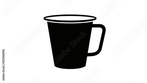Black Silhouette of a Coffee Mug with Handle on White Background