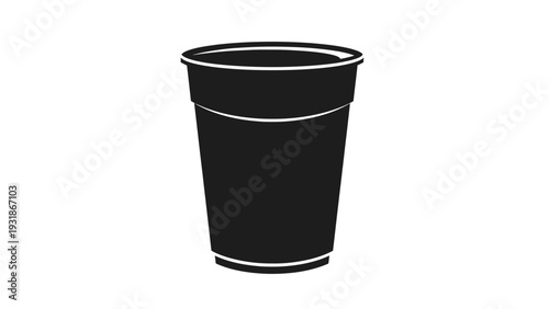 Single black disposable plastic cup silhouette on white background