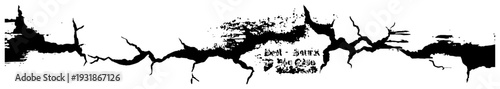 Horizontal ground crack and fissure vector with heavy black ink splatters and dirty texture