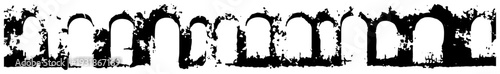 Ancient architectural arches and aqueduct silhouette in distressed black grunge style